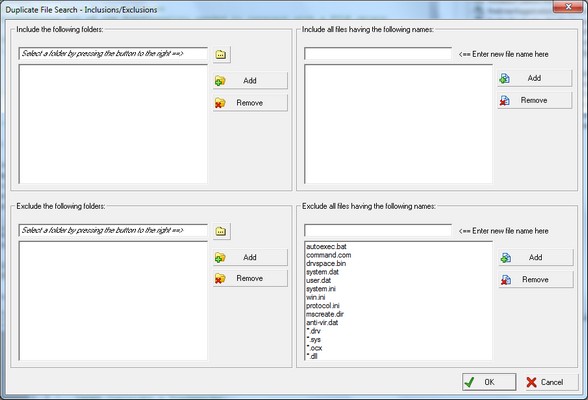 include-exclude filters window